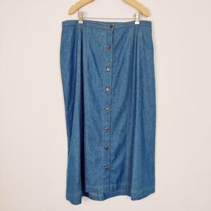 Magnifica Women's Vintage Maxi Denim Skirt in Blue Size 16 Button Up 100% Cotton